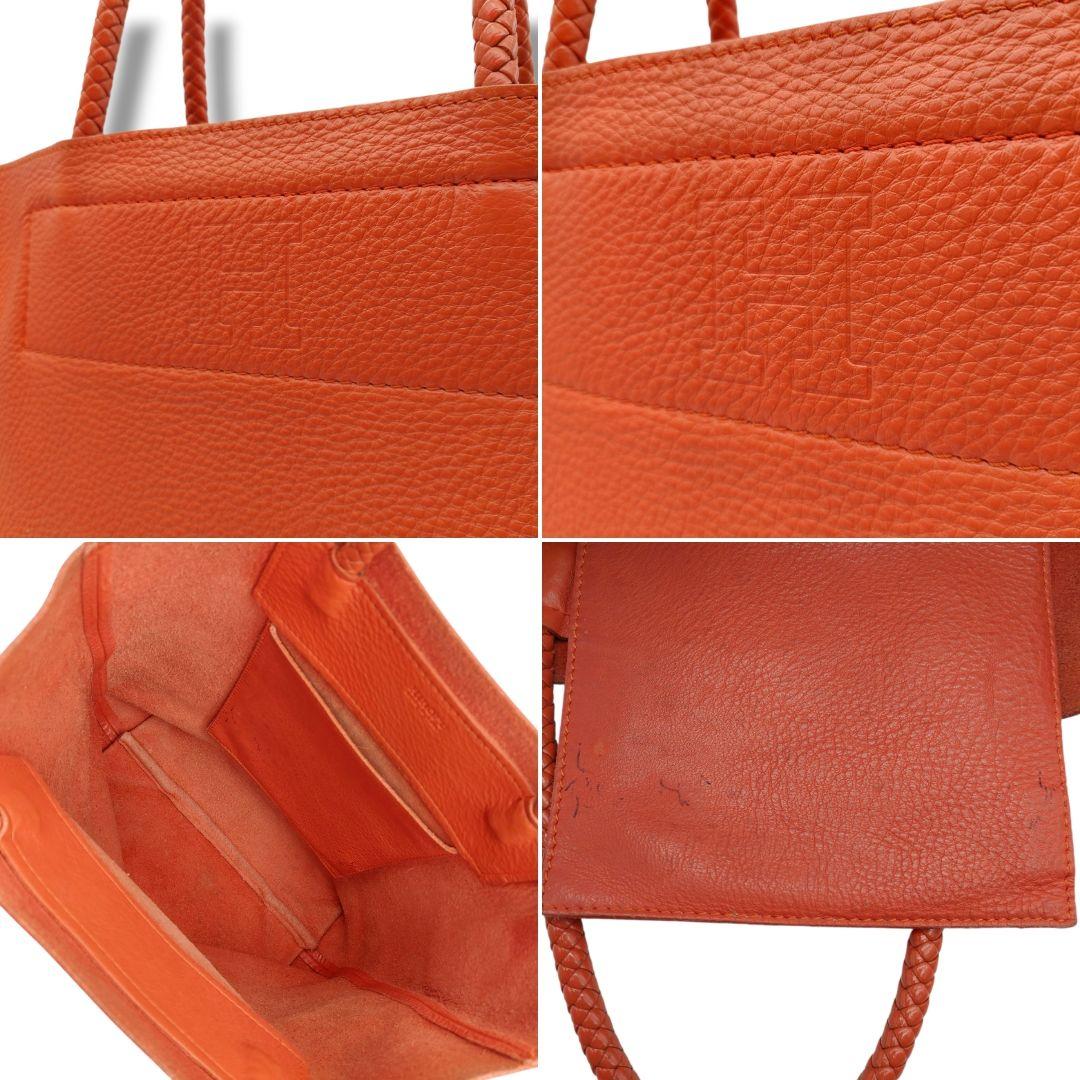 【良品】HIROFU　ヒロフ　オレンジ レザー トートバッグ 編込ハンドル　人気