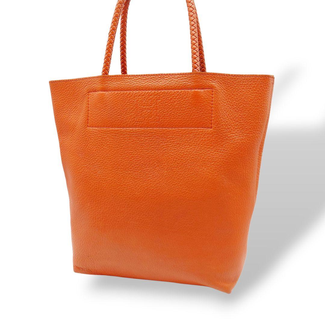 【良品】HIROFU　ヒロフ　オレンジ レザー トートバッグ 編込ハンドル　人気