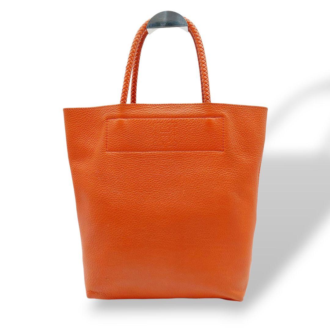 【良品】HIROFU　ヒロフ　オレンジ レザー トートバッグ 編込ハンドル　人気