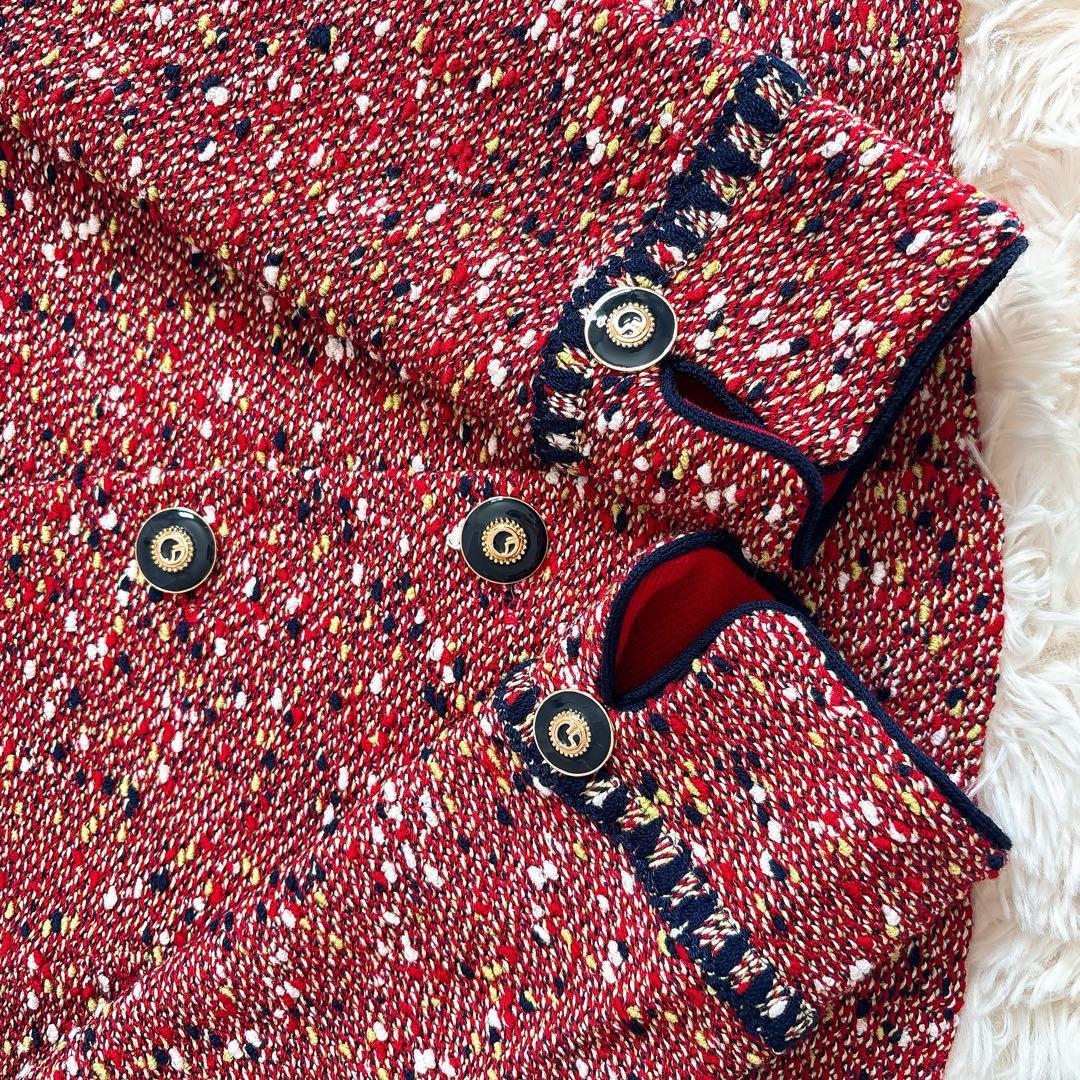 ST.JOHN ツイード ジャケット テーラード 金ボタン ミックス柄 ウール混