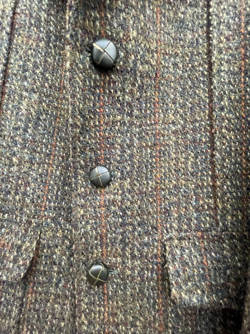 美品 DUNN＆CO ハリスツイード ウールノーフォークジャケット革くるみボタン
