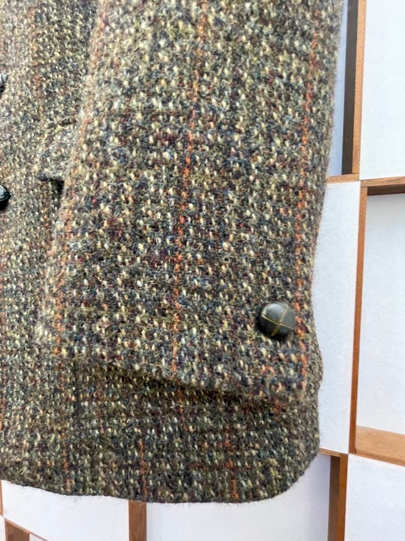 美品 DUNN＆CO ハリスツイード ウールノーフォークジャケット革くるみボタン