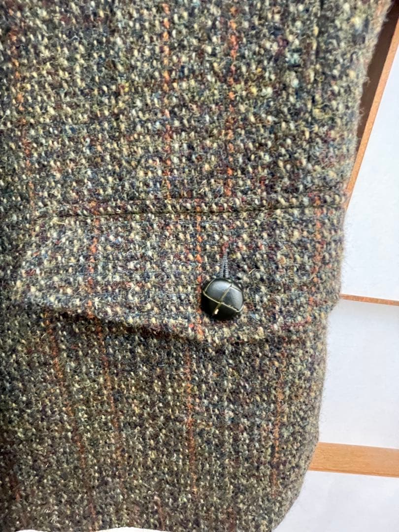 美品 DUNN＆CO ハリスツイード ウールノーフォークジャケット革くるみボタン