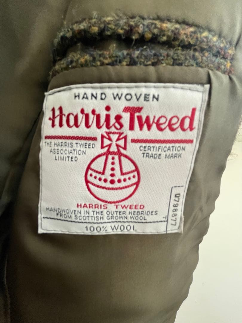 美品 DUNN＆CO ハリスツイード ウールノーフォークジャケット革くるみボタン