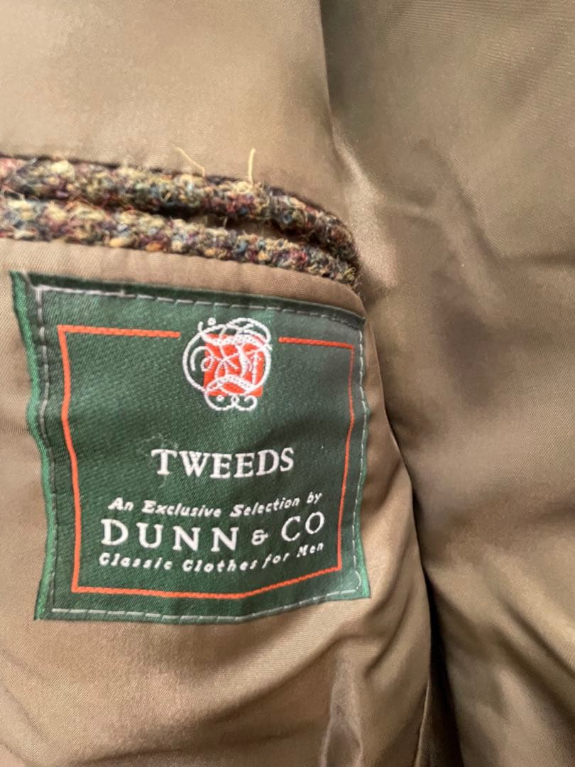 美品 DUNN＆CO ハリスツイード ウールノーフォークジャケット革くるみボタン