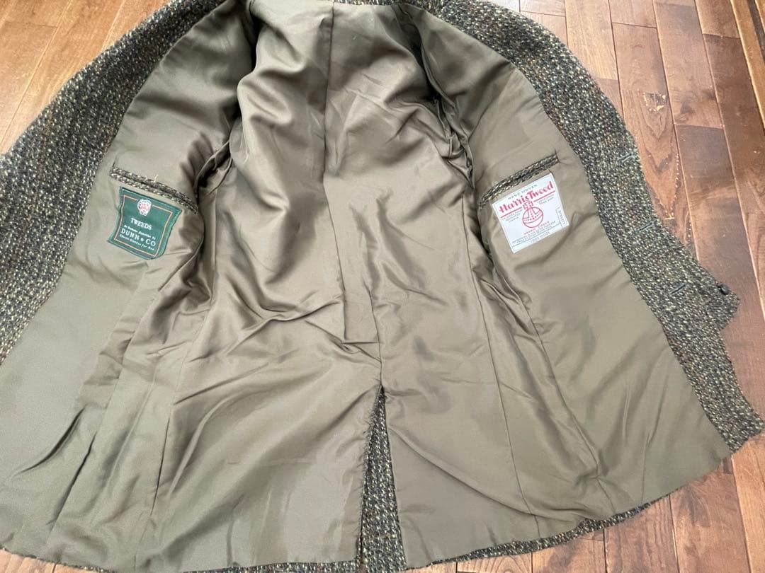 美品 DUNN＆CO ハリスツイード ウールノーフォークジャケット革くるみボタン