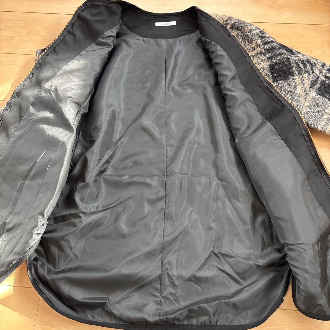 trois ノーカラーチェックジャケット