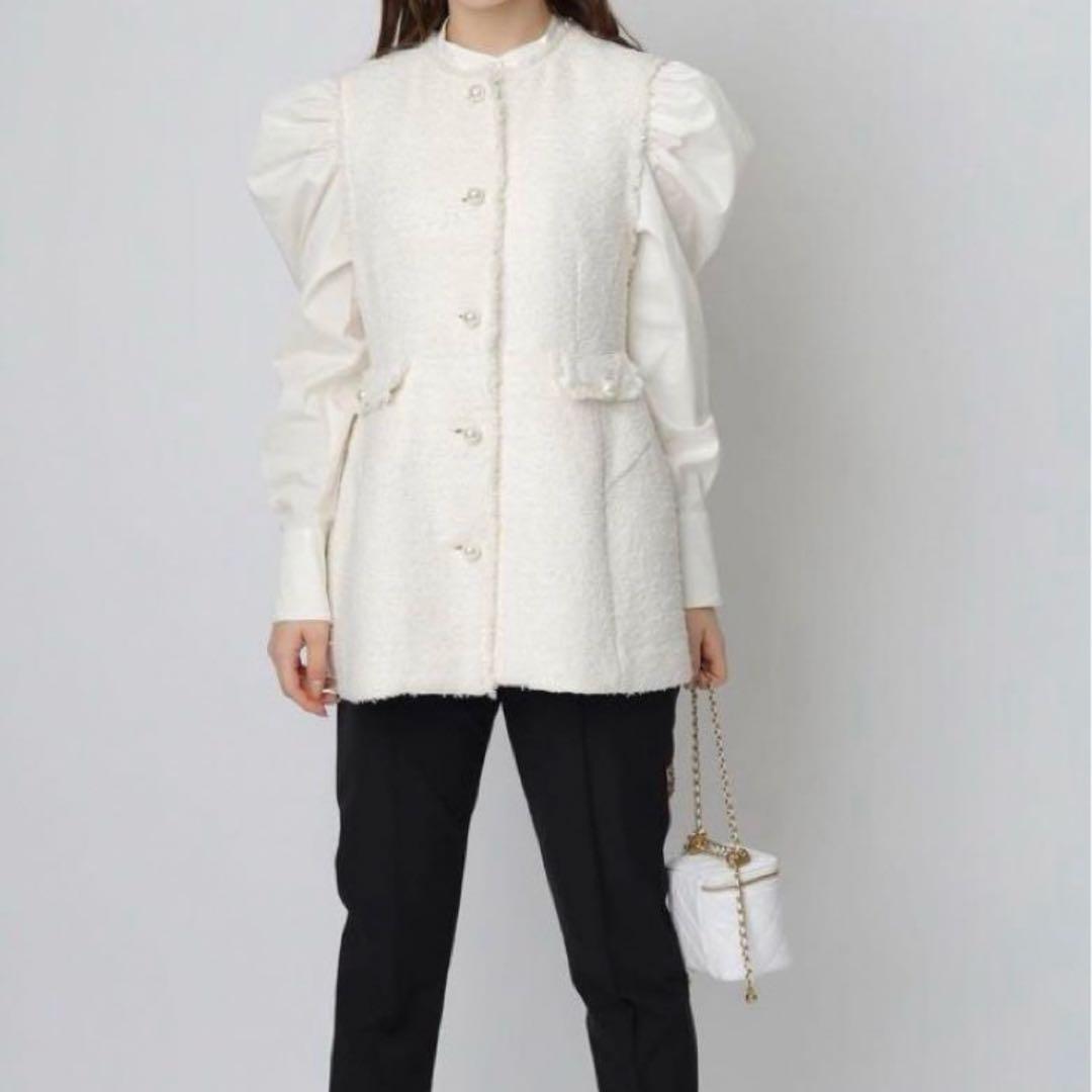 Arpege storyアルページュストーリー パールボタンツイードペプラムジレ