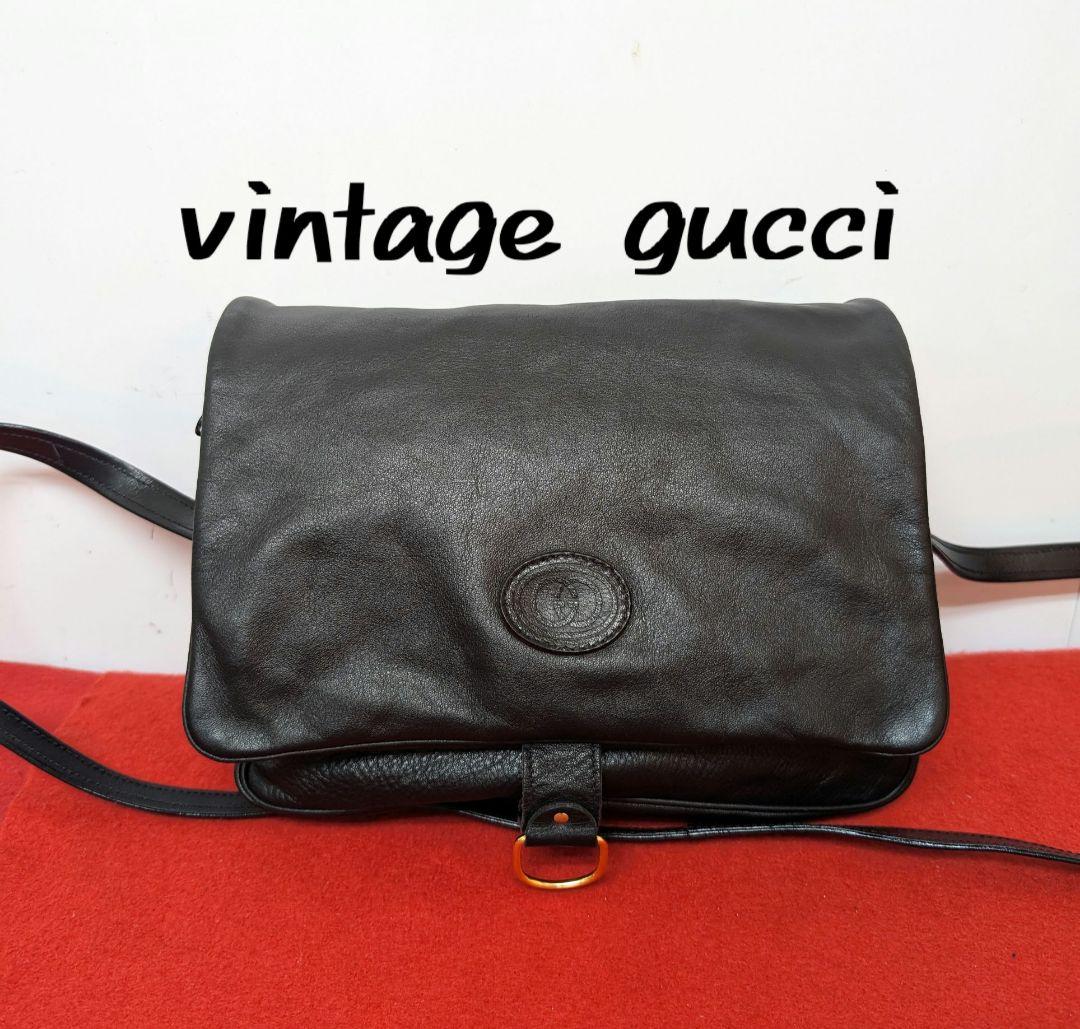 美品 極希少！gucci レザーショルダーバッグ ブラック オールドグッチ 希少