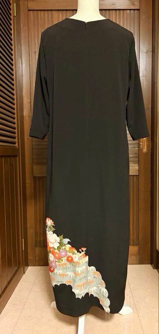 着物リメイク　黒留袖　ロングワンピース　花車