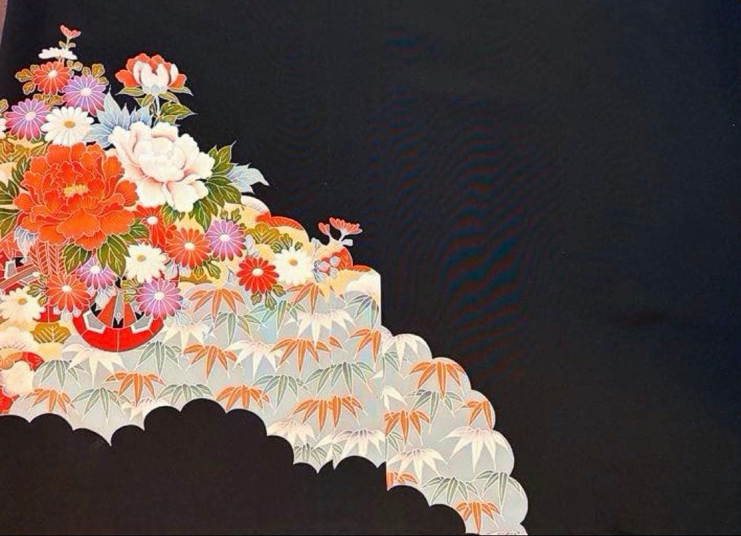 着物リメイク　黒留袖　ロングワンピース　花車
