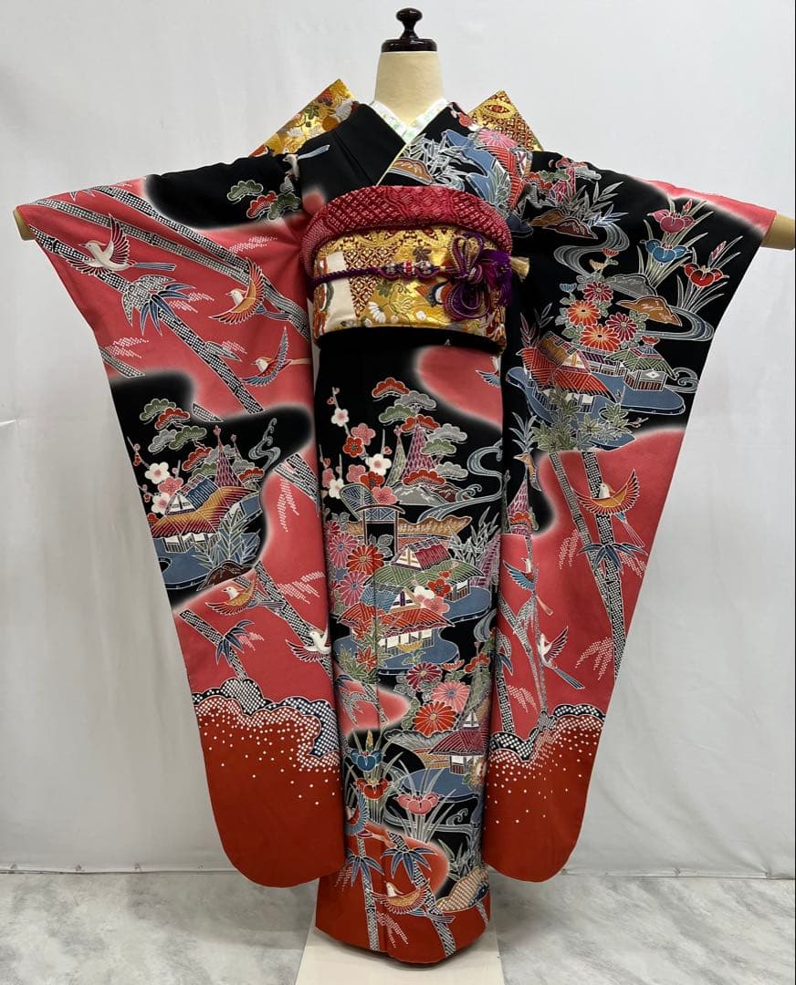 本紅型　振り袖　フルセット　長襦袢付　美品　成人式　帯の名門藤原織物　700