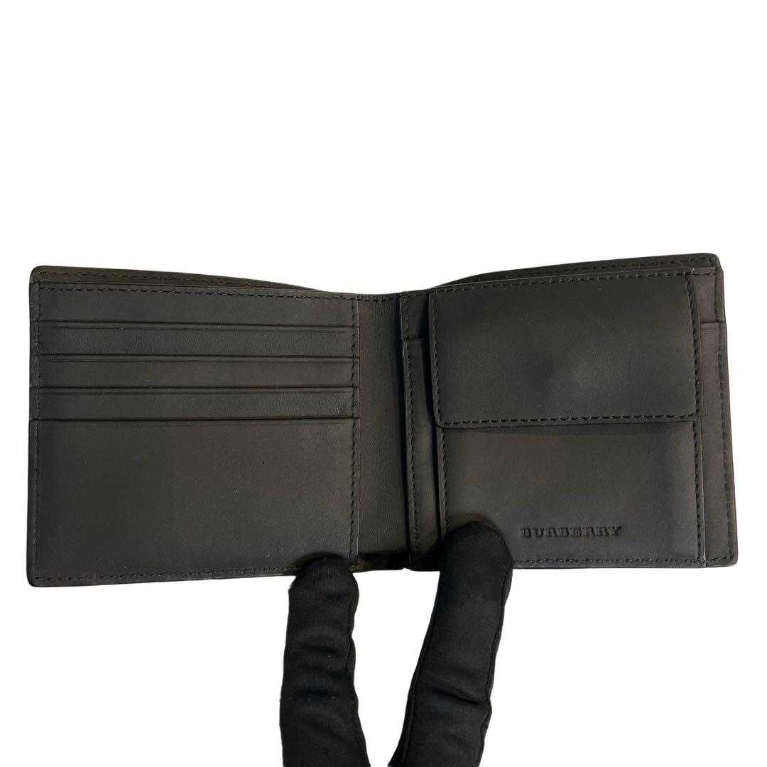 希少✨バーバリー 二つ折り財布 チャコールチェック PVC スモーク ブラック