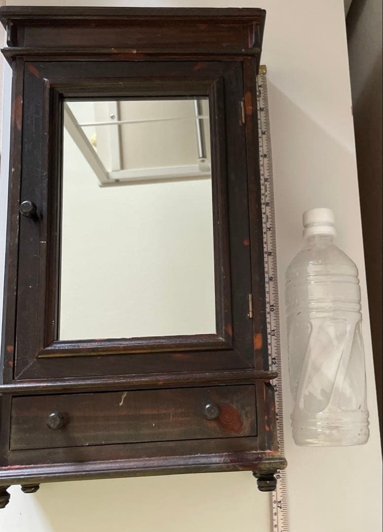 アンティーク調 小型ミラーキャビネット 引き出し付き ウッド