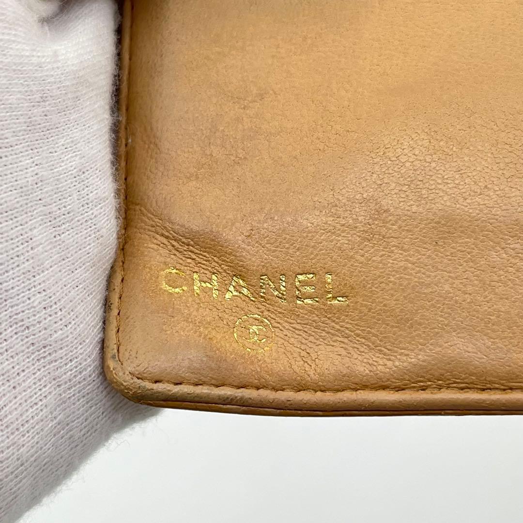 CHANEL 長財布 フラップ ココマーク キャビアスキン がま口 ベージュ