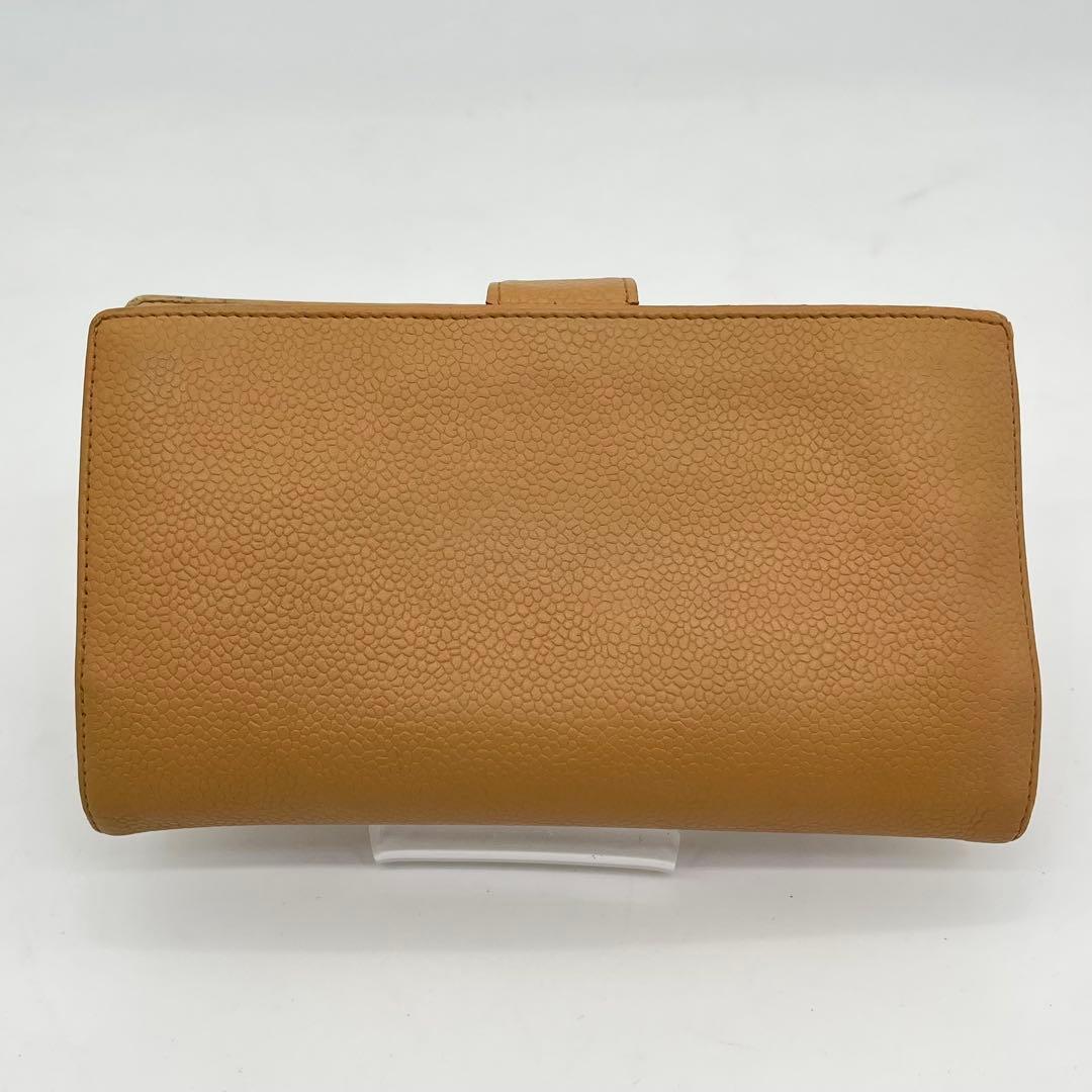 CHANEL 長財布 フラップ ココマーク キャビアスキン がま口 ベージュ