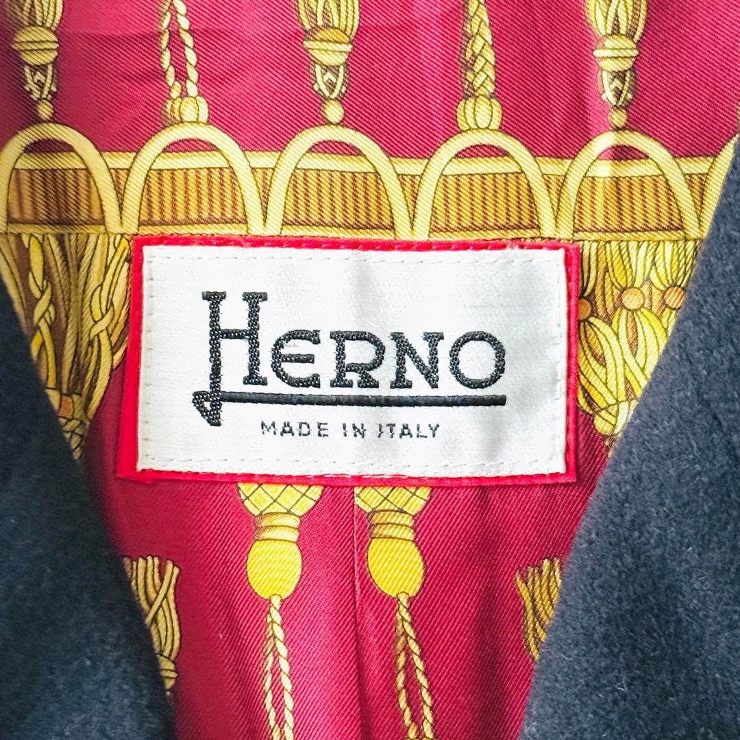 2508Z 美品 ヘルノ 裏地総柄コート カシミヤ混 ロング スカーフ柄 黒