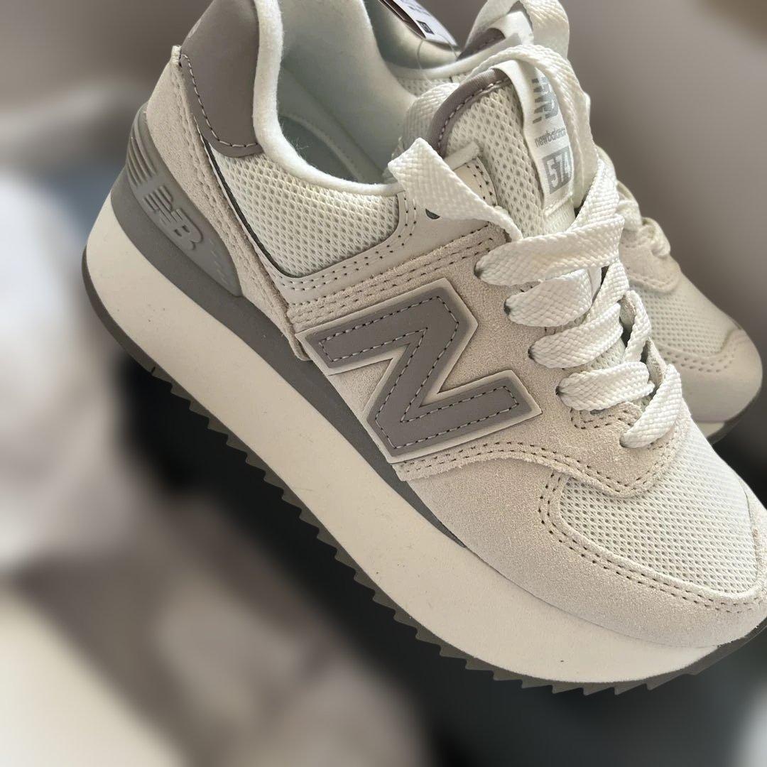new balance 574 ホワイト/グレー厚底スニーカー　22.0
