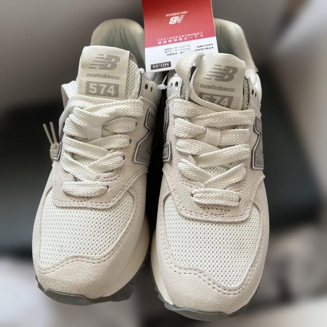 new balance 574 ホワイト/グレー厚底スニーカー　22.0