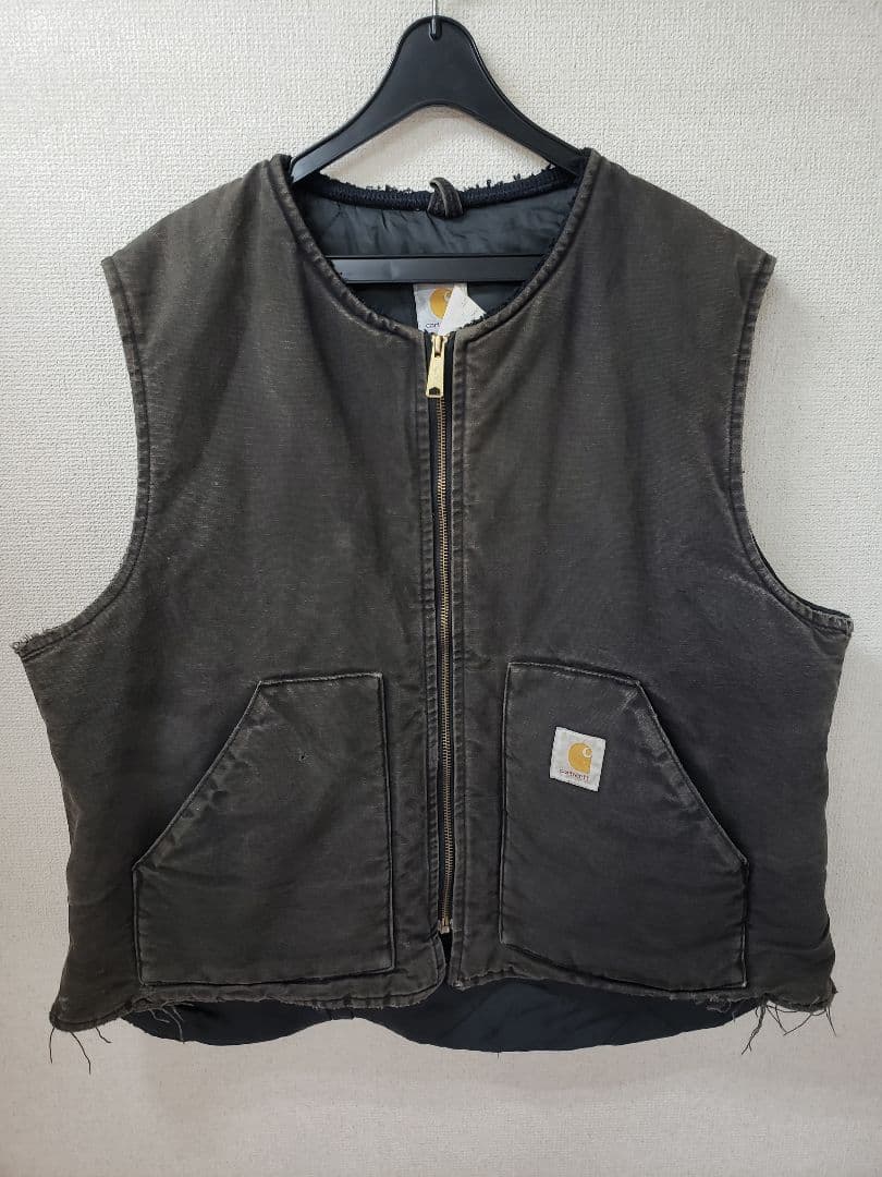 90s カーハート ダックベスト USA 製　襟カット　XXL ブラック