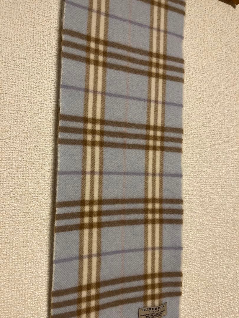 BURBERRY　バーバリー　マフラー　カシミア10％　水色　未使用に近い　小さ