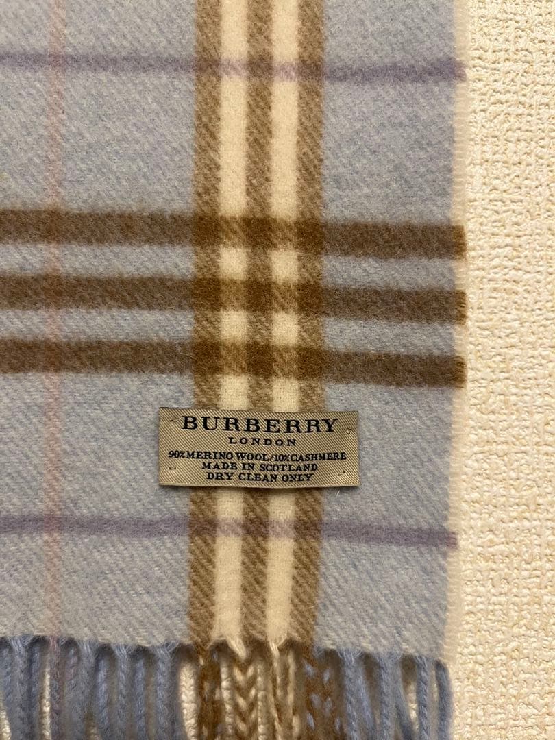 BURBERRY　バーバリー　マフラー　カシミア10％　水色　未使用に近い　小さ