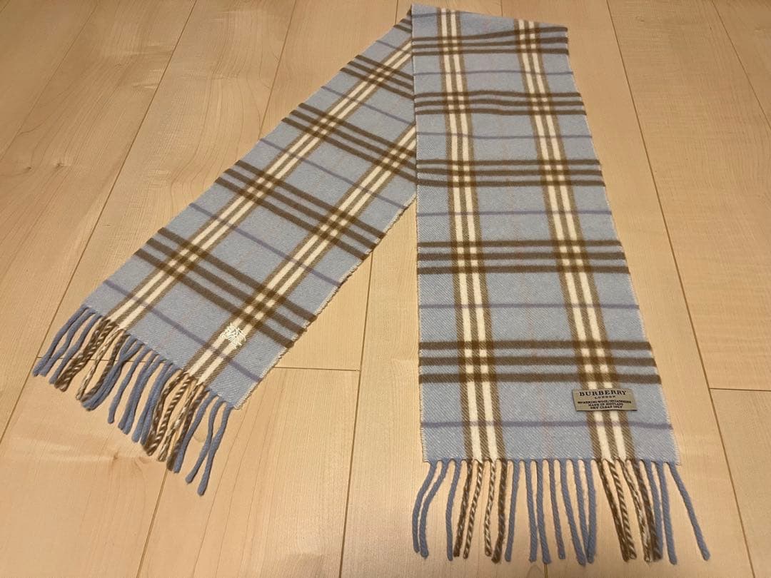 BURBERRY　バーバリー　マフラー　カシミア10％　水色　未使用に近い　小さ