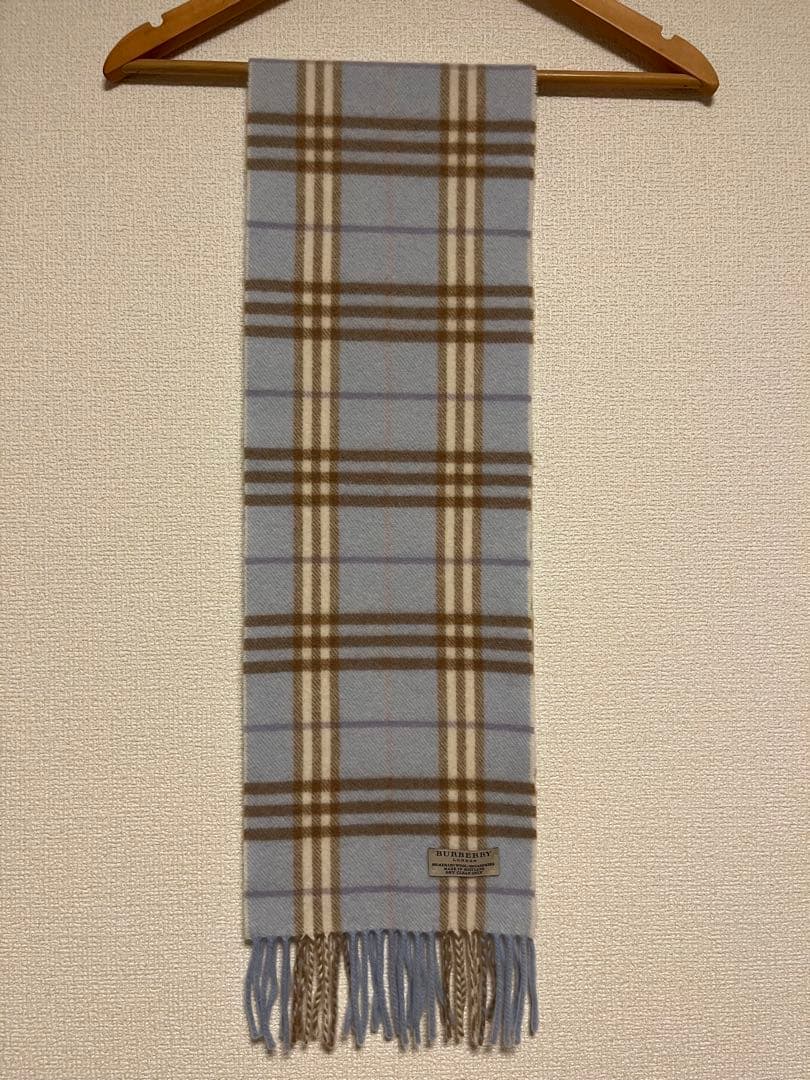 BURBERRY　バーバリー　マフラー　カシミア10％　水色　未使用に近い　小さ