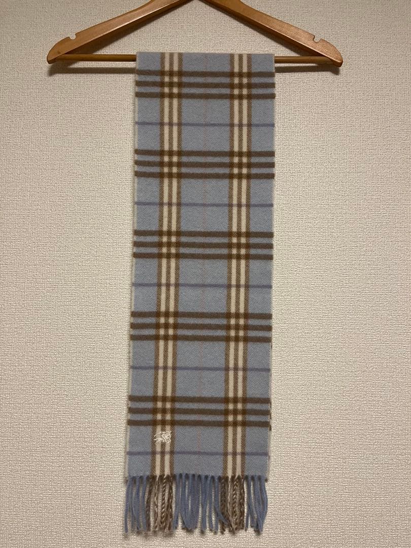 BURBERRY　バーバリー　マフラー　カシミア10％　水色　未使用に近い　小さ