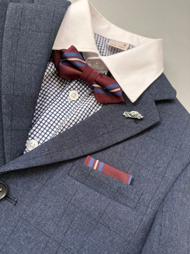 【美品】プティマイン☆ フォーマル紺ジャケット+ショートパンツセット 120