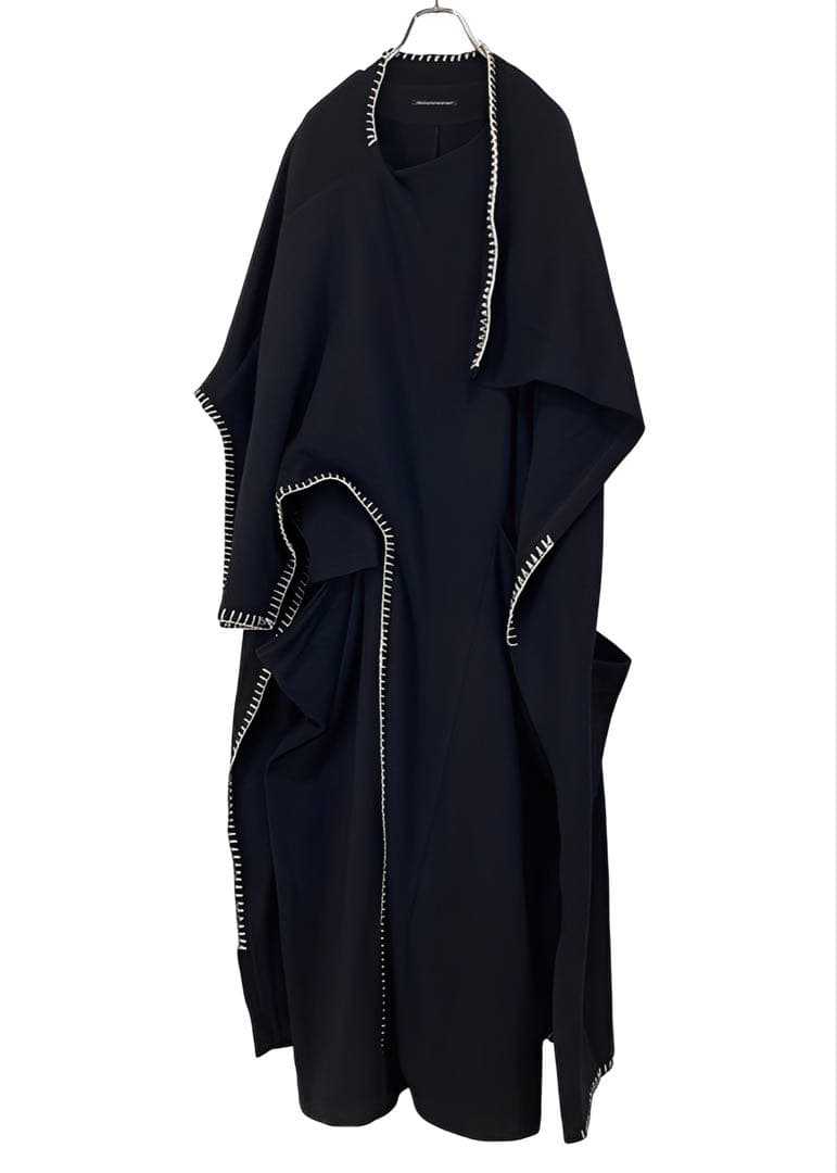 ヨウジヤマモト19AW ウール ハンドステッチ マント 変形ワンピース 黒1