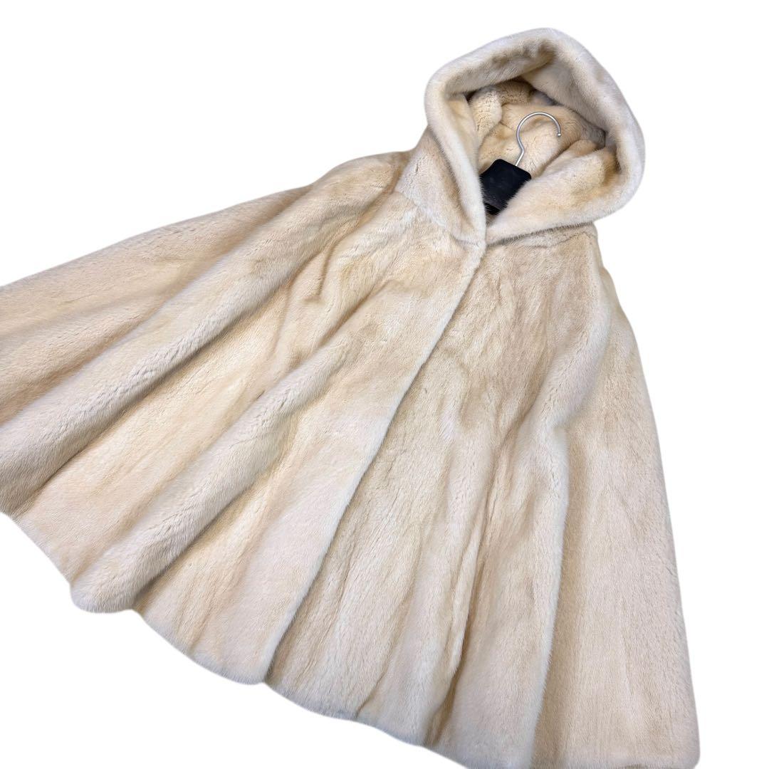 NORTH BEACH コペンハーゲン パールミンク フード付 ポンチョ 本毛皮