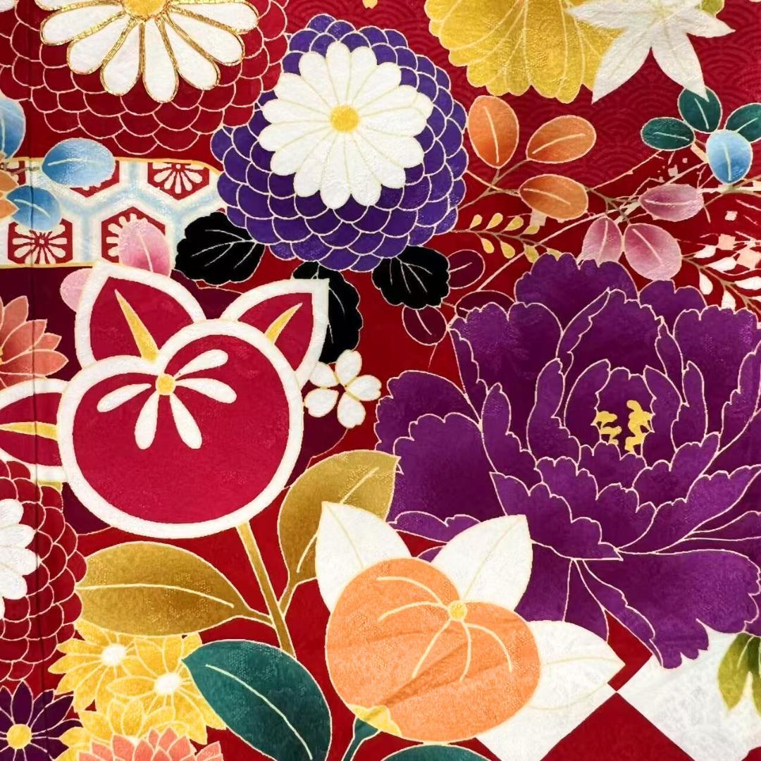 ≪早い者勝ち≫【美品】 振袖セット 成人式 正絹 レトロモダン 赤 S*33　●