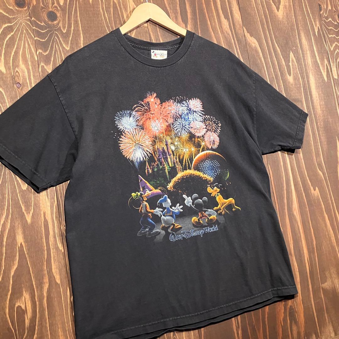 ディズニー　ミッキー tシャツ ブラック　XL 花火　ドナルド　グーフィー