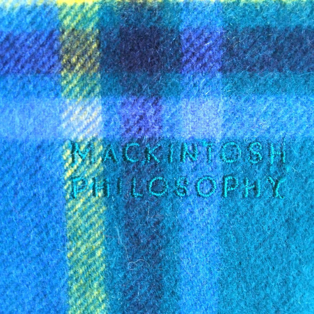 カシミヤ100%　マフラー　マッキントッシュフィロソフィー　チェック　青×緑×黄