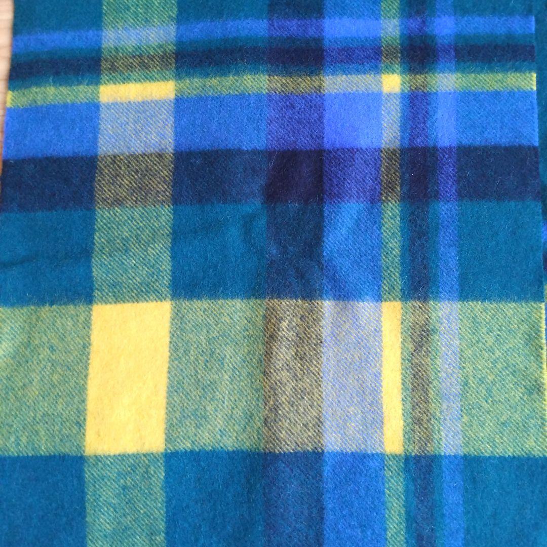 カシミヤ100%　マフラー　マッキントッシュフィロソフィー　チェック　青×緑×黄
