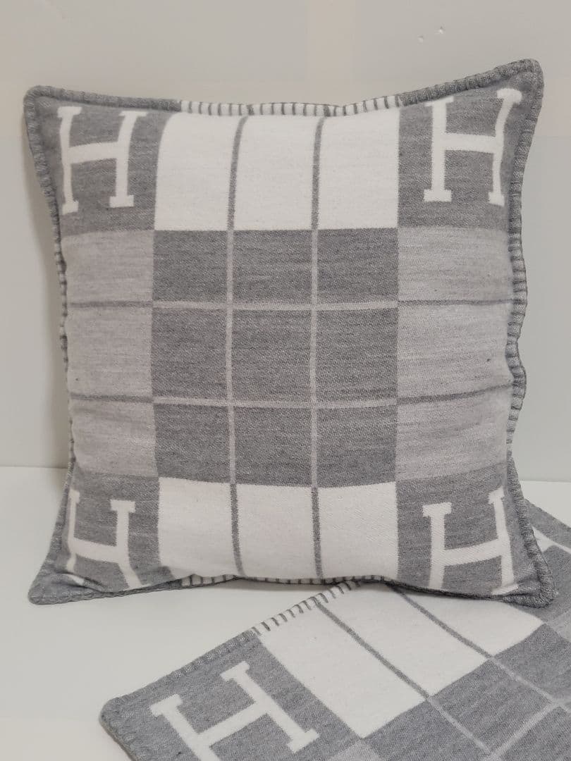 ami　【2枚】　エルメス　クッションカバー　グレー　45×45　チェック