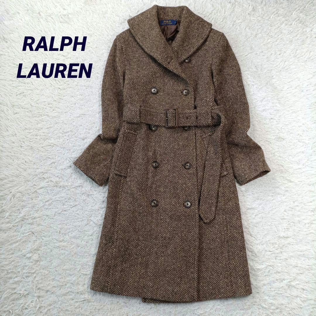 美品✨ポロラルフローレン　ヘリンボーンツイード　ダブル ベルテッドコート　ロング