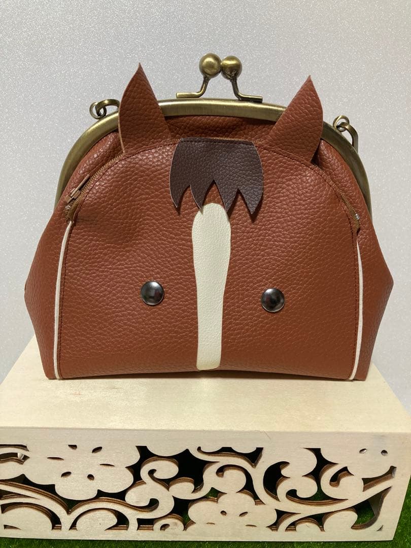 ハンドメイド　お馬さんがま口バッグ　栗毛