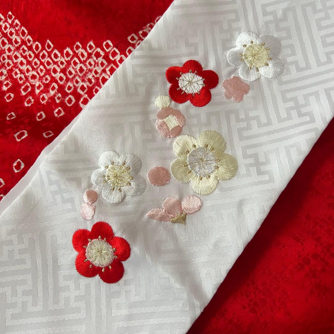 七五三 3歳 着物 753 絹 被布 ピンク 絞り 三歳 赤 刺繍 巾着