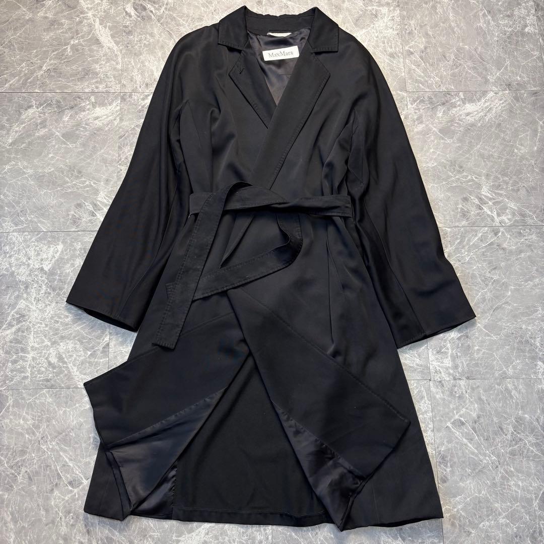美品♡マックスマーラ　最高級白タグ　ベルテッド　ロングコート　L 黒　４０
