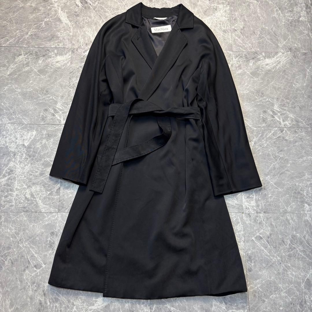 美品♡マックスマーラ　最高級白タグ　ベルテッド　ロングコート　L 黒　４０
