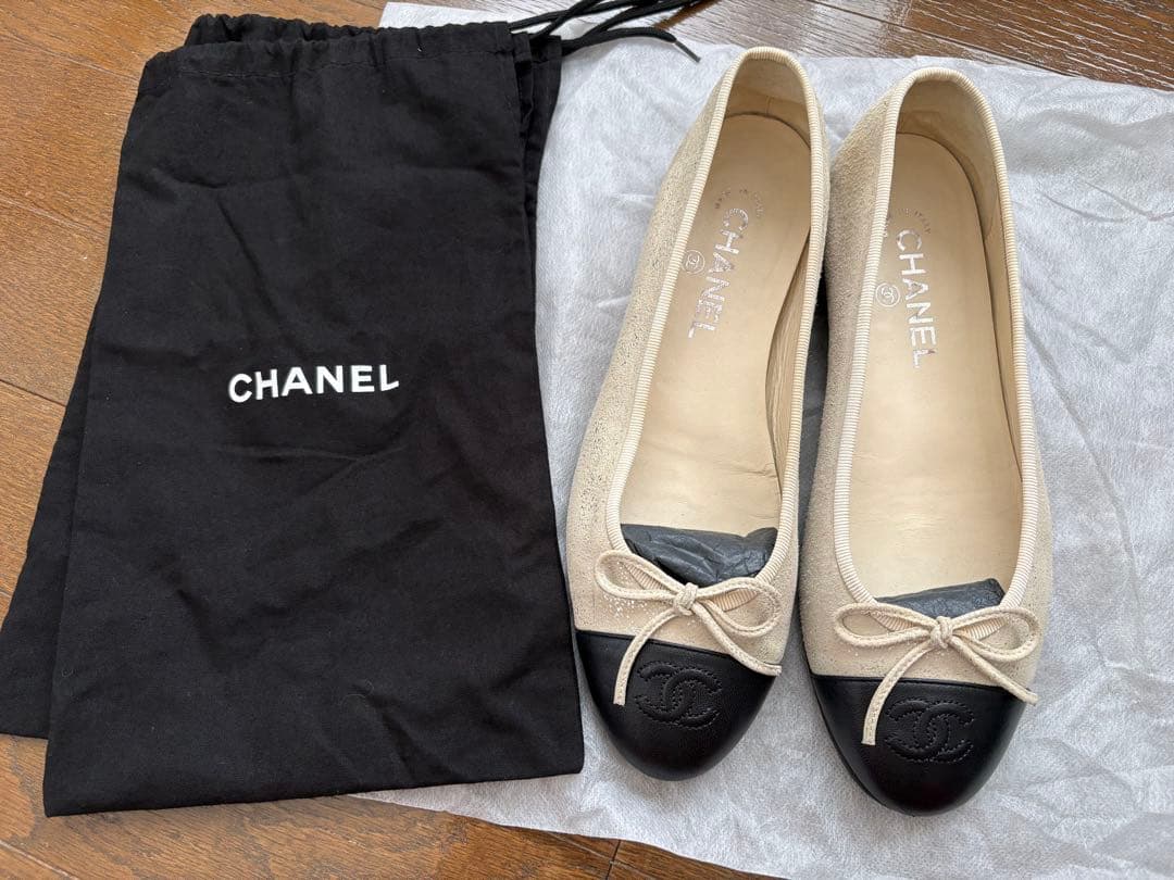 CHANEL フラットシューズ ベージュ/ブラック　39