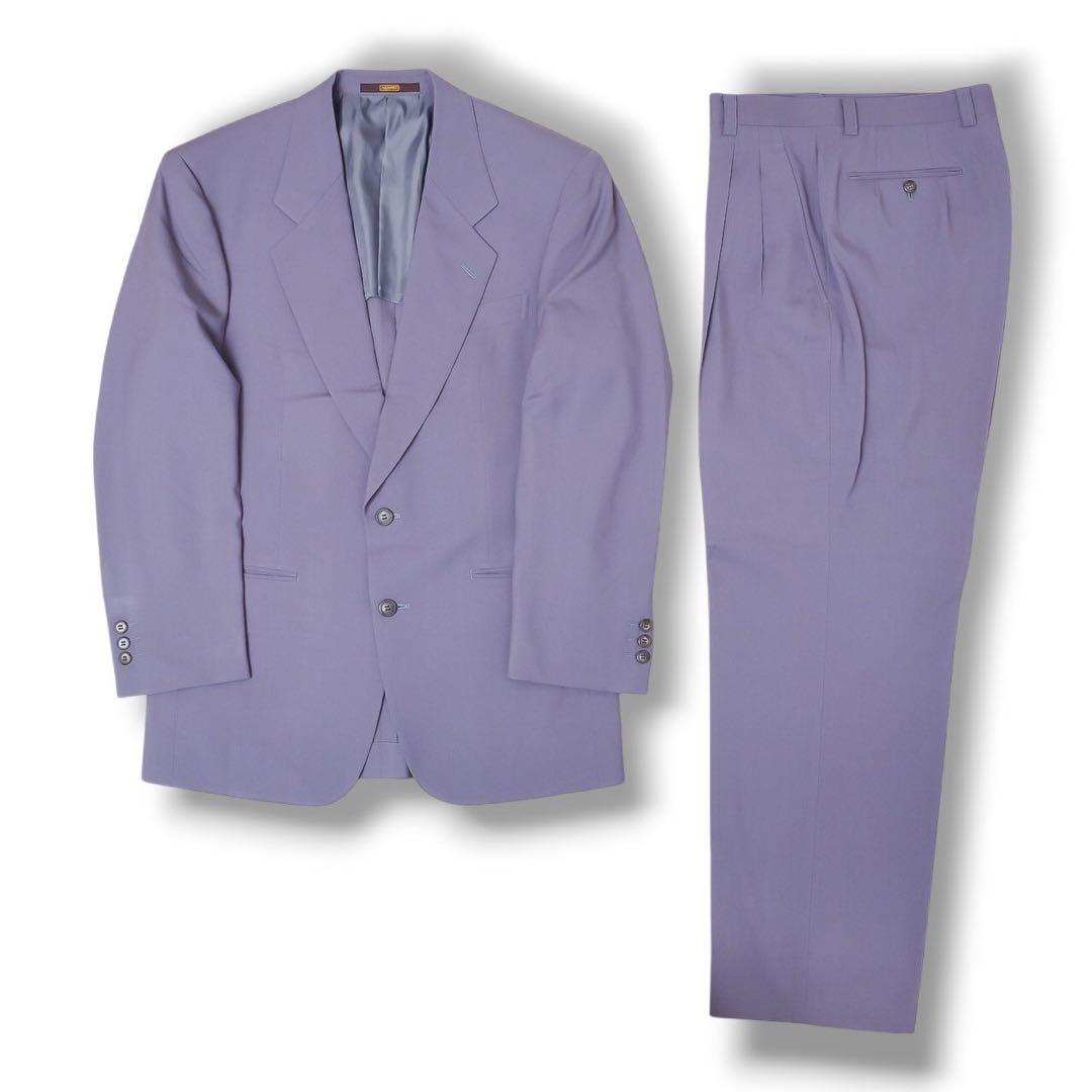 ヴィンテージ パープル カラー 薄紫色 ウール セットアップ スーツ 成人式