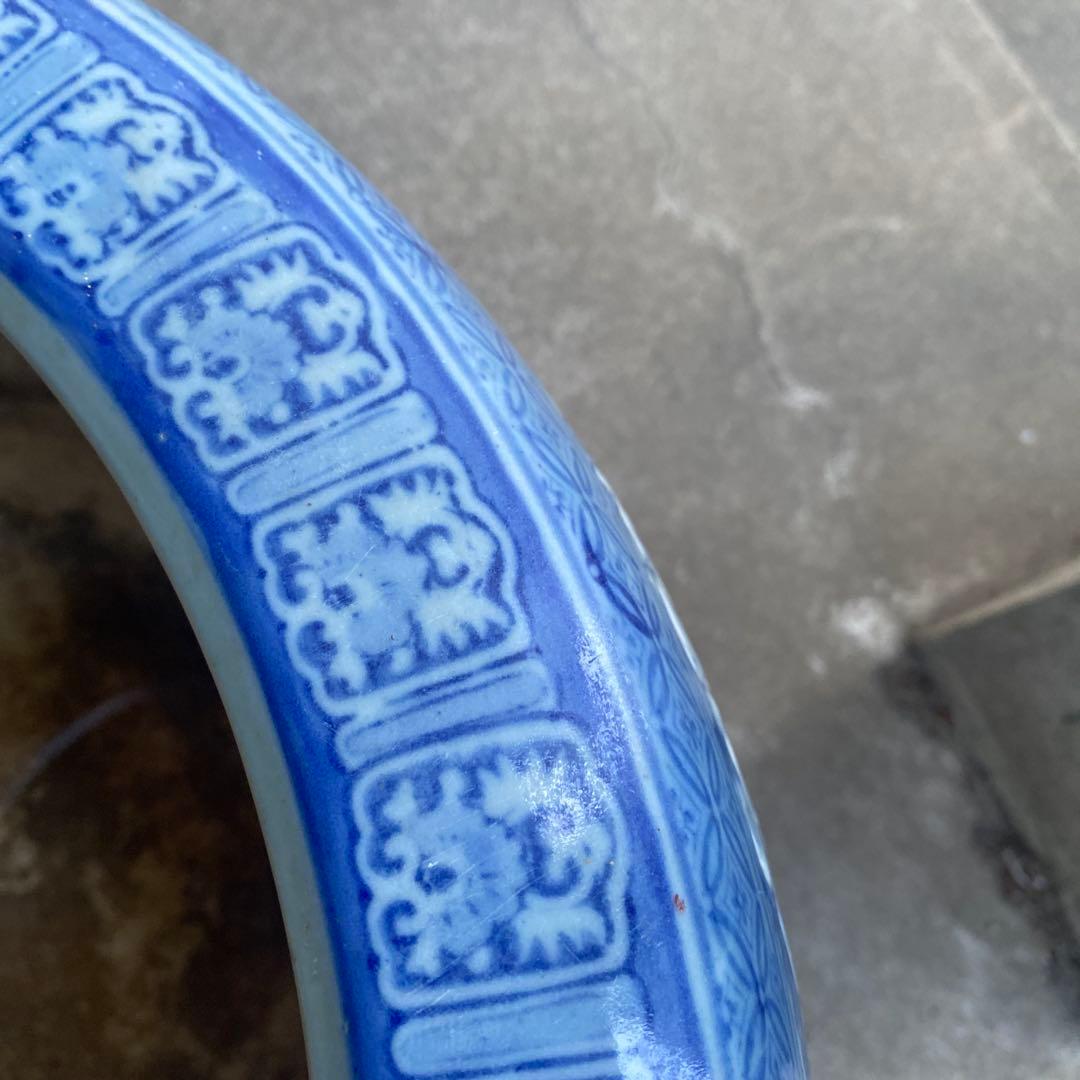 作名有り　染付草花文火鉢