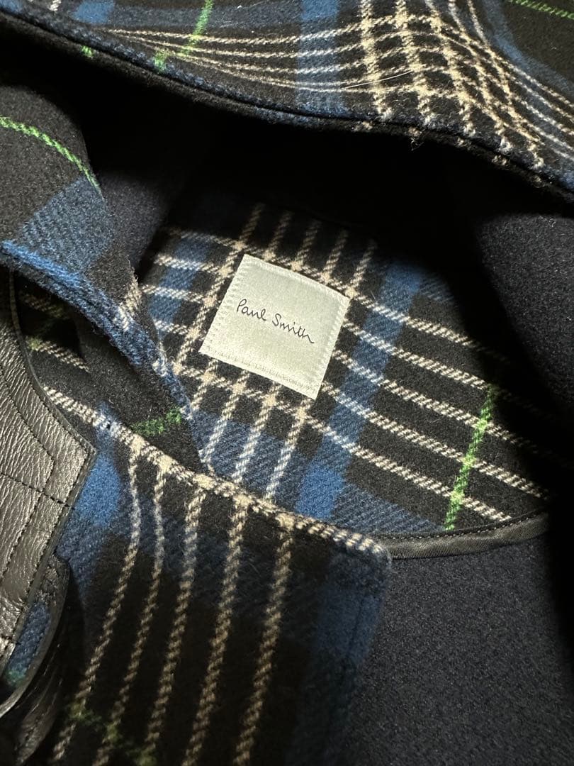 【美品】PaulSmithチェック柄フード付きダッフルコート　XL