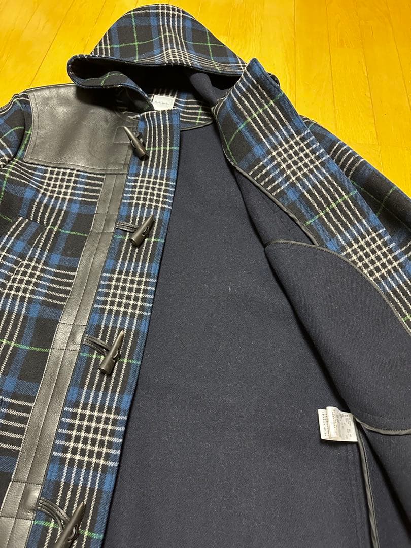【美品】PaulSmithチェック柄フード付きダッフルコート　XL