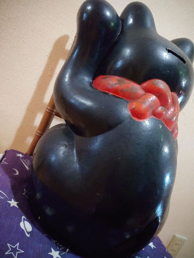 特大 招き猫 黒猫 縁起物 置物 昭和レトロ　左手上げ　長期保管品　高さ46cm