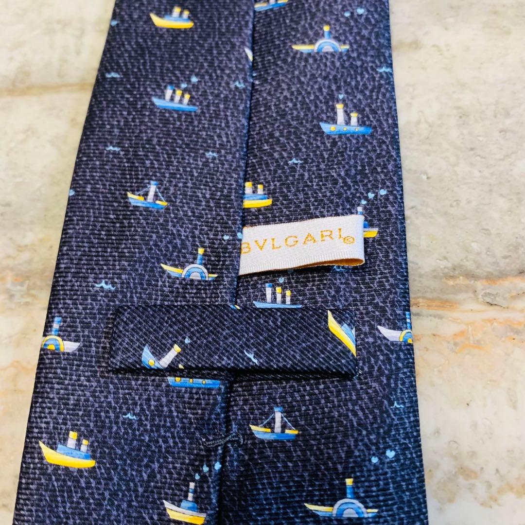 N91 新品未使用 ブルガリ セッテピエゲ 総柄 ヨット柄 ネクタイ メンズ