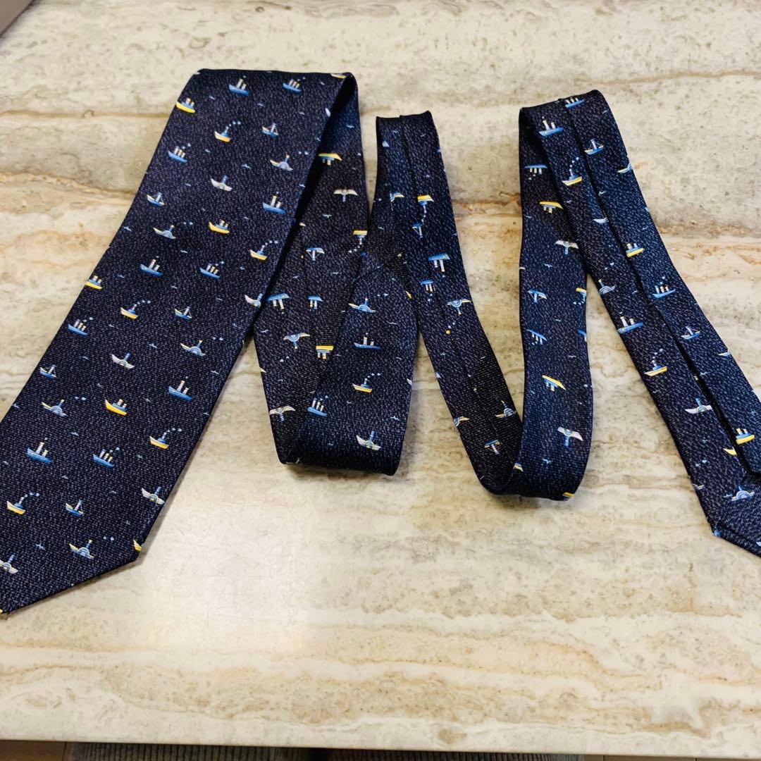 N91 新品未使用 ブルガリ セッテピエゲ 総柄 ヨット柄 ネクタイ メンズ